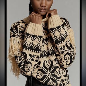 Anthropologie English Factory Fringe Sleeve Mock Neck Sweater